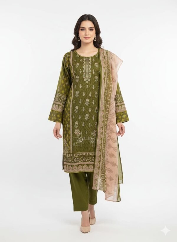 Lawn 3PC Stitched with Chiffon Dupatta