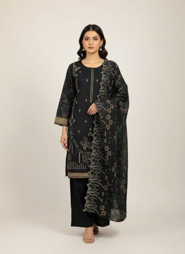 Lawn ChikanKari Cutwork 3PC Stitched