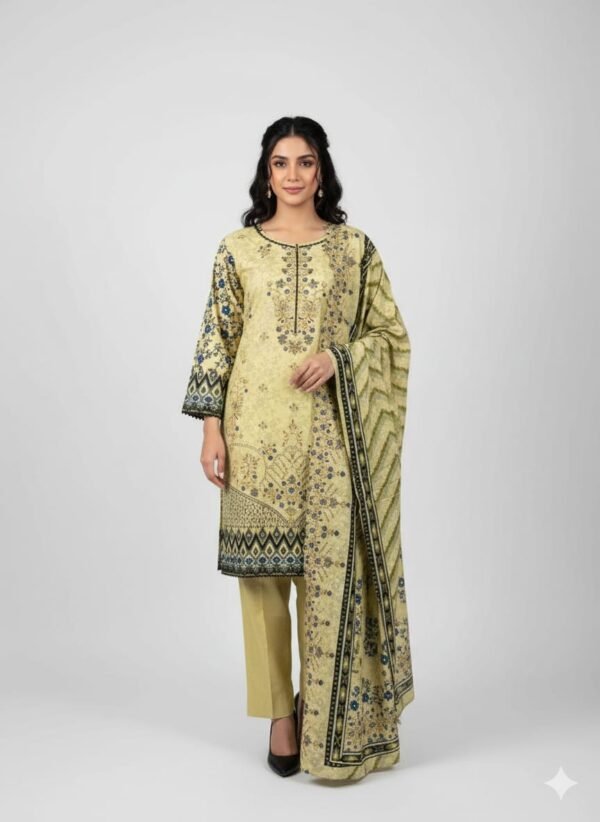 Lawn ChikanKari Cutwork 3PC Stitched