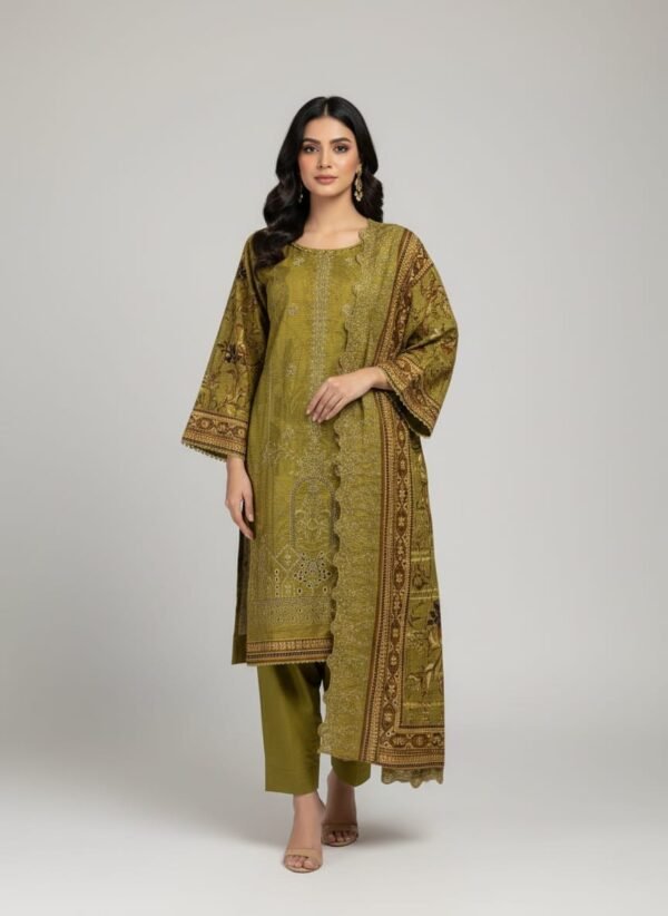 Lawn ChikanKari Cutwork 3PC Stitched