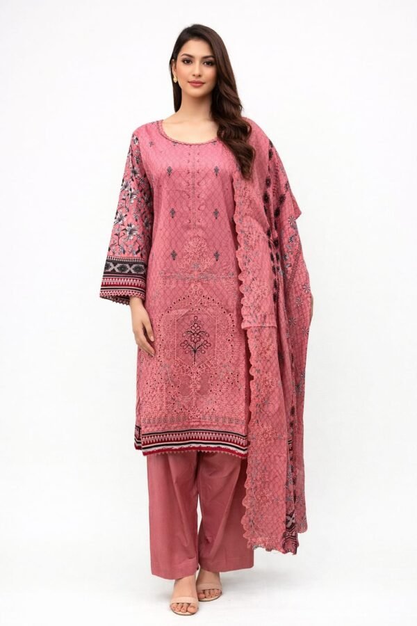 Lawn ChikanKari Cutwork 3PC Stitched
