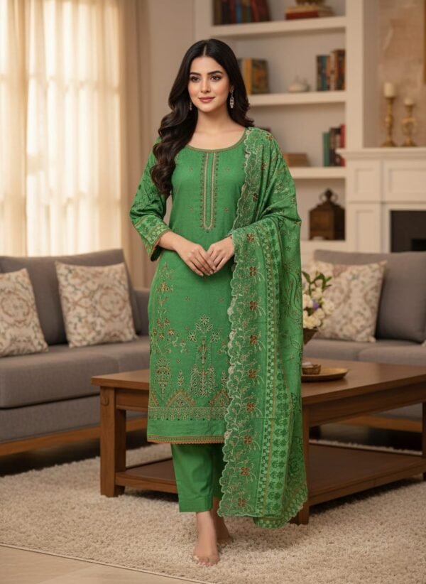 Lawn ChikanKari Cutwork 3PC Stitched