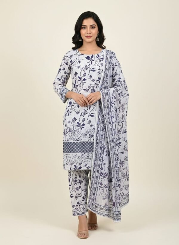 Lawn ChikanKari Cutwork 3PC Stitched