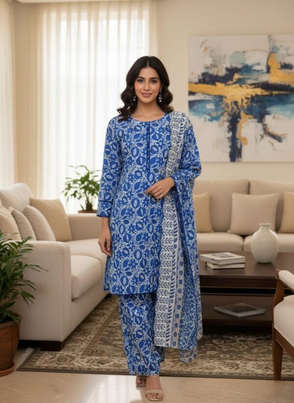 Lawn ChikanKari Cutwork 3PC Stitched