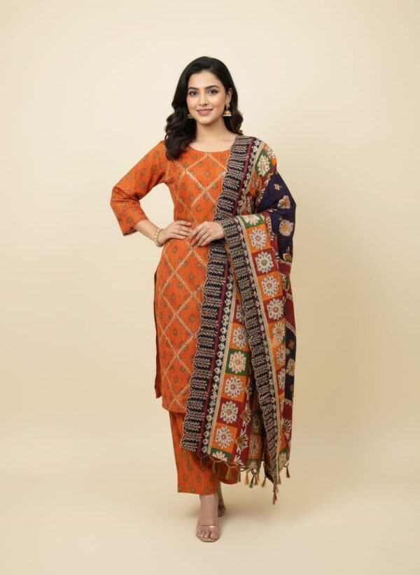 Lawn ChikanKari Cutwork 3PC Stitched