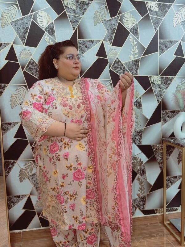 Lawn ChikanKari Cutwork 3PC Stitched