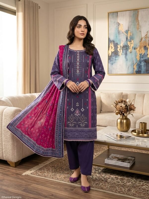 Lawn Emb. 3PC Stitched